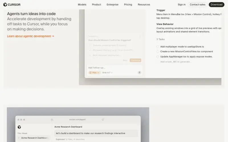 Screenshot of cursor.com, further down the homepage