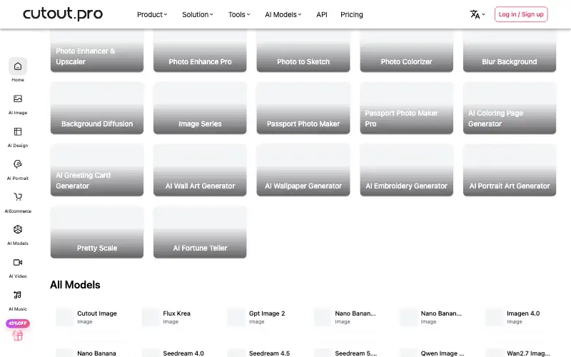 Screenshot of cutout.pro, further down the homepage