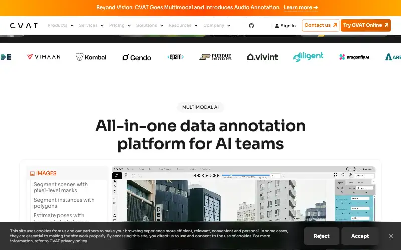 Screenshot of cvat.ai, further down the homepage