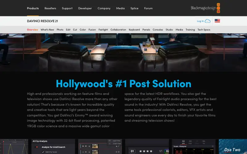 Screenshot of blackmagicdesign.com, further down the homepage