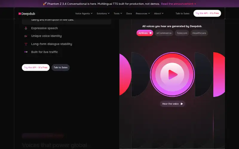 Screenshot of deepdub.ai, further down the homepage