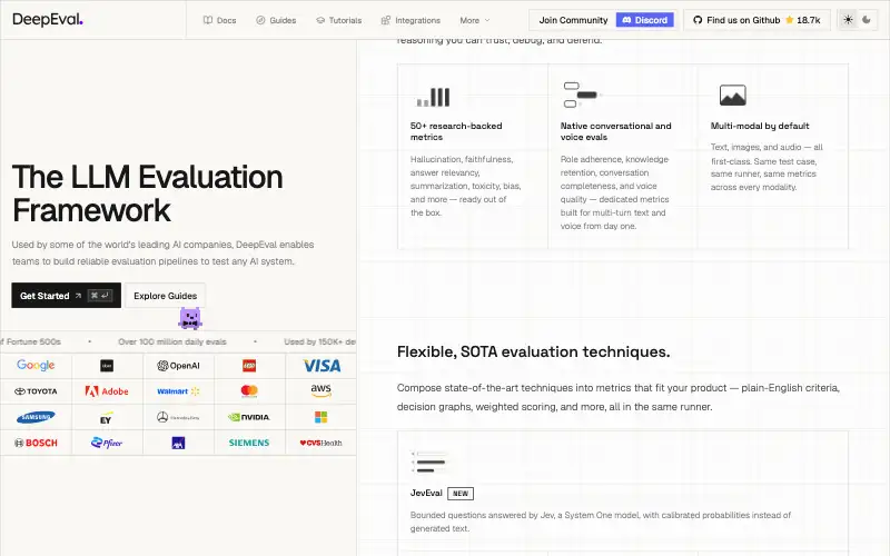 Screenshot of deepeval.com, further down the homepage