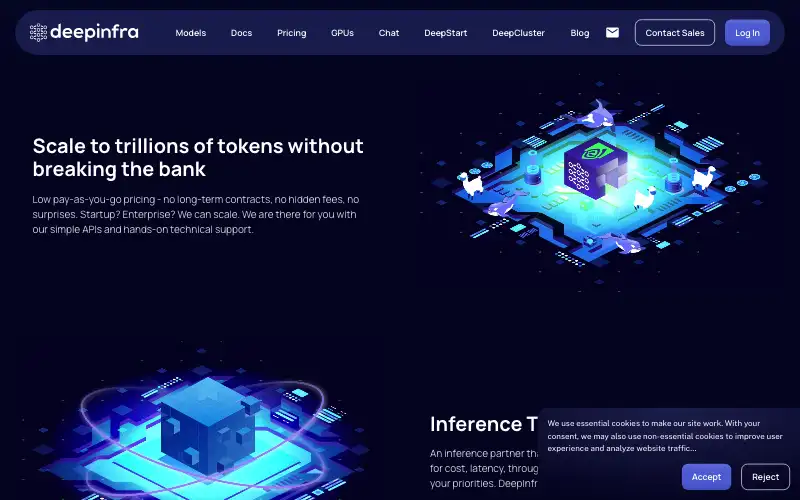 Screenshot of deepinfra.com, further down the homepage