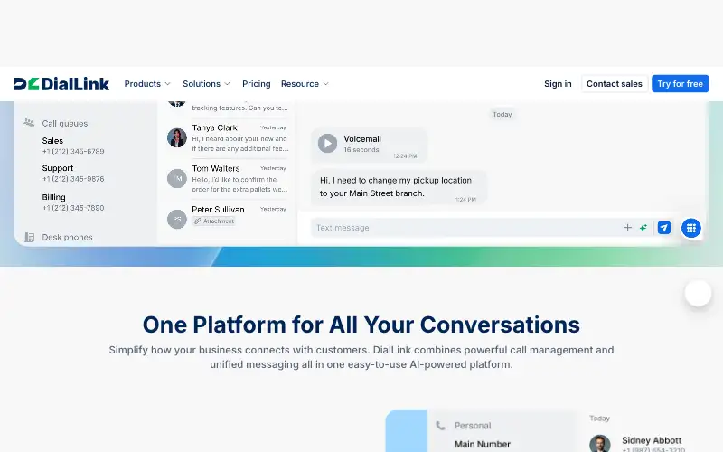 Screenshot of diallink.com, further down the homepage