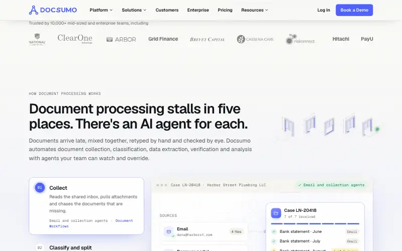 Screenshot of docsumo.com, further down the homepage