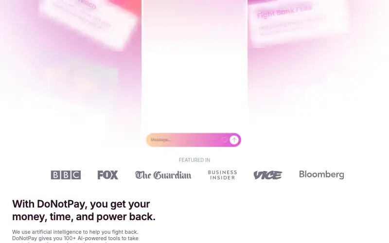 Screenshot of donotpay.com, further down the homepage