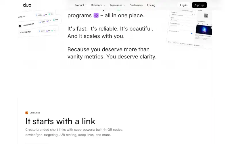 Screenshot of dub.co, further down the homepage