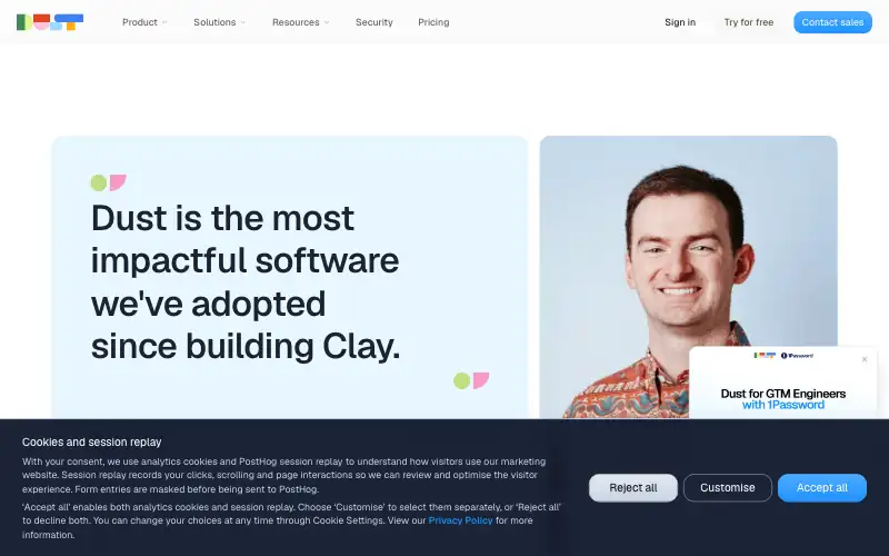 Screenshot of dust.tt, further down the homepage