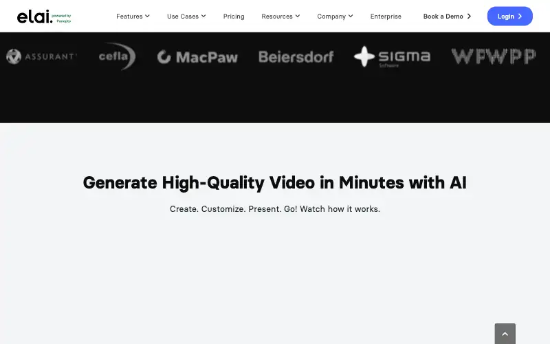 Screenshot of elai.io, further down the homepage