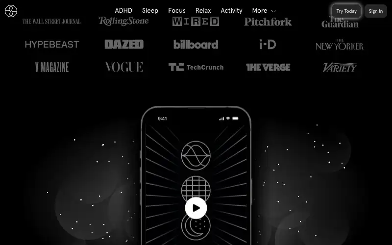Screenshot of endel.io, further down the homepage