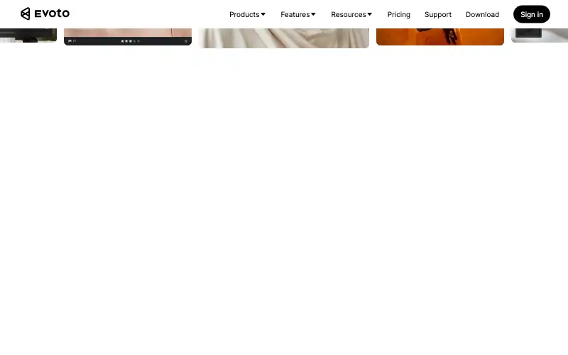 Screenshot of evoto.ai, further down the homepage