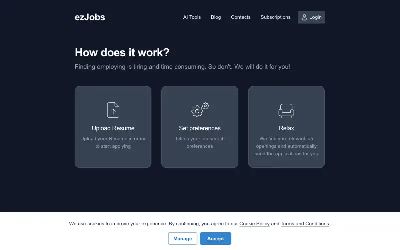 Screenshot of getezjobs.com, further down the homepage