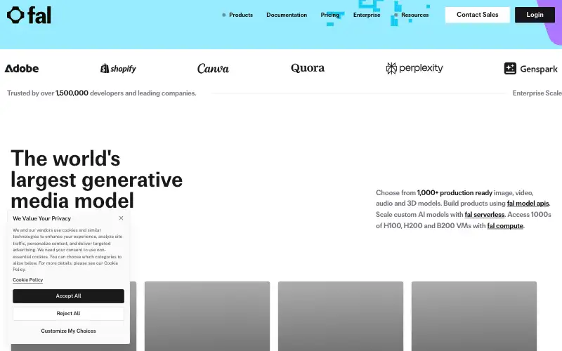Screenshot of fal.ai, further down the homepage