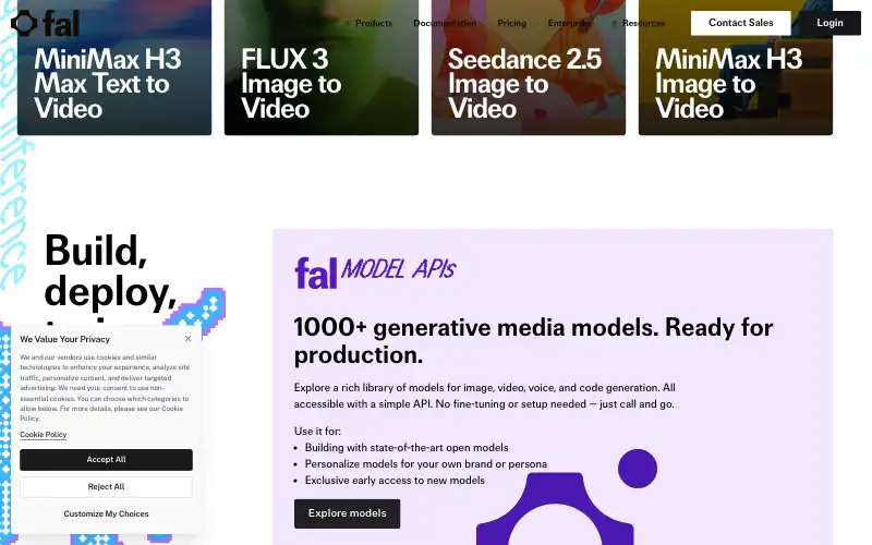 Screenshot of fal.ai, further down the homepage