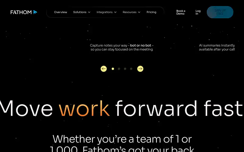 Screenshot of fathom.ai, further down the homepage