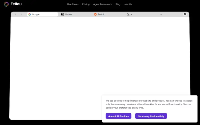 Screenshot of fellou.ai, further down the homepage