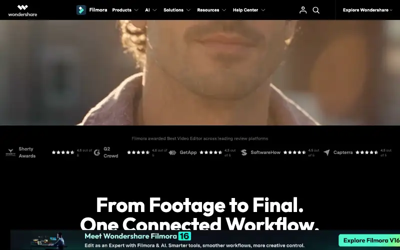 Screenshot of filmora.wondershare.com, further down the homepage