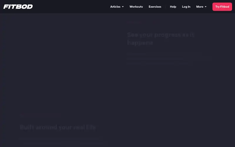 Screenshot of fitbod.me, further down the homepage