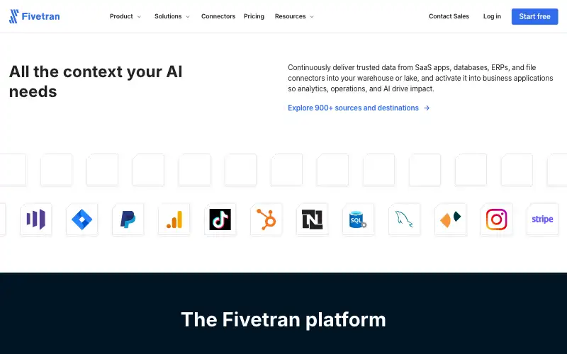 Screenshot of fivetran.com, further down the homepage