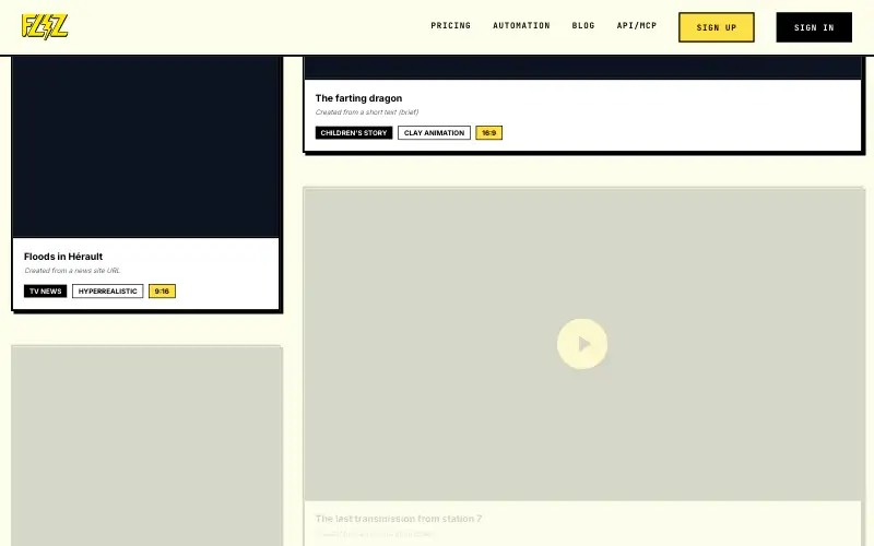 Screenshot of fliz.ai, further down the homepage