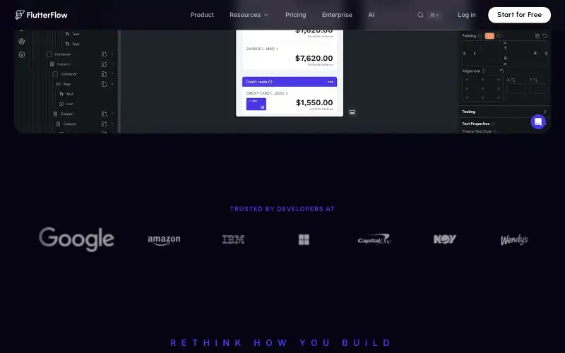 Screenshot of flutterflow.io, further down the homepage