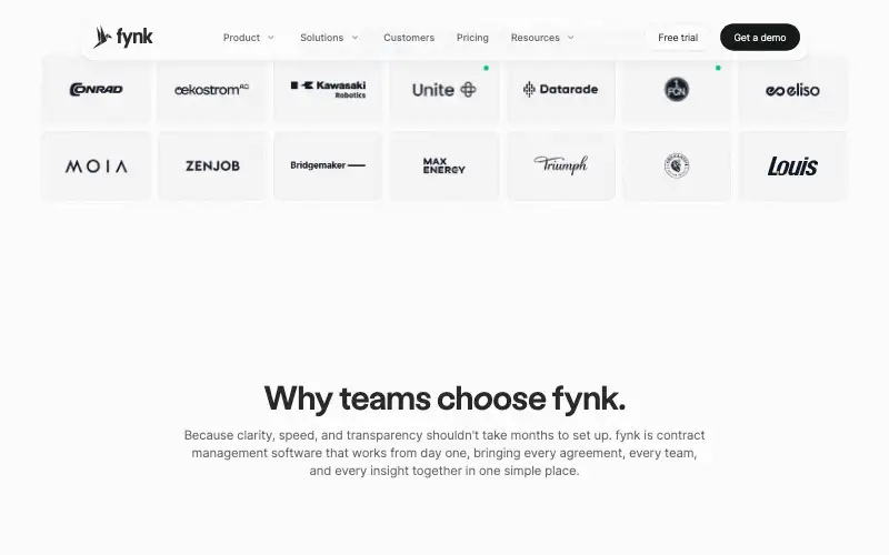 Screenshot of fynk.com, further down the homepage