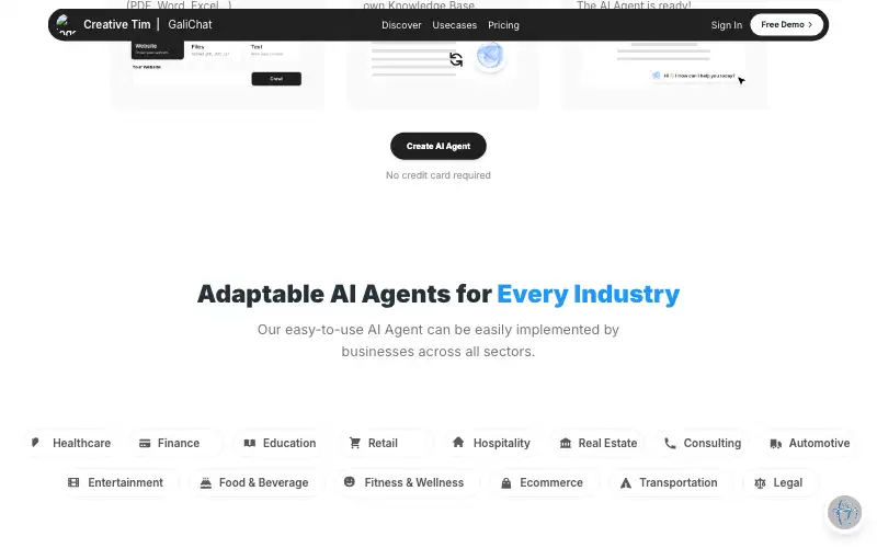 Screenshot of galichat.com, further down the homepage