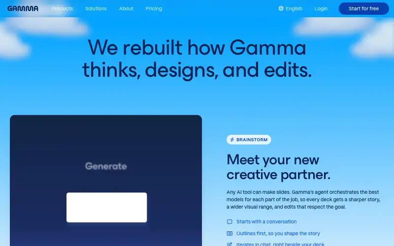 Screenshot of gamma.app, further down the homepage