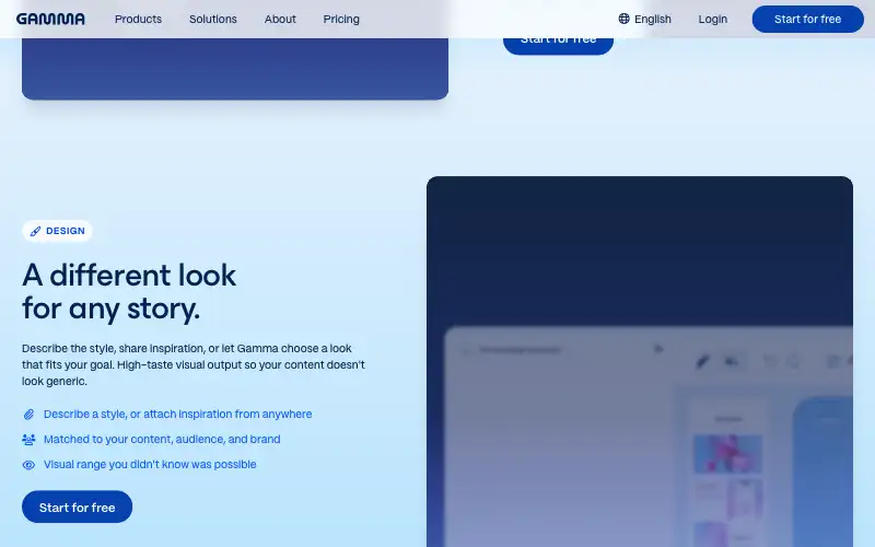 Screenshot of gamma.app, further down the homepage