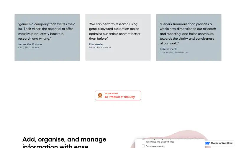 Screenshot of genei.io, further down the homepage