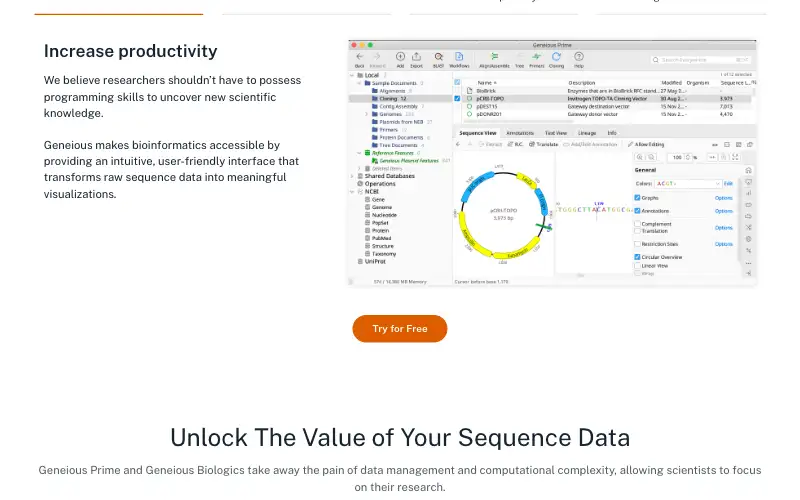 Screenshot of geneious.com, further down the homepage