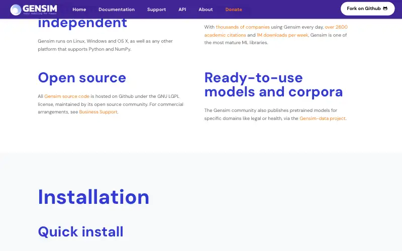 Screenshot of radimrehurek.com, further down the homepage
