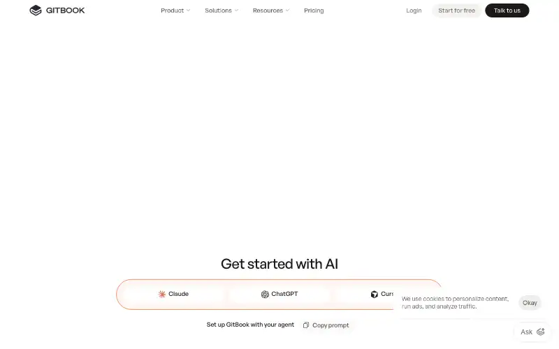Screenshot of gitbook.com, further down the homepage