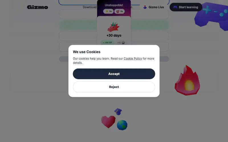 Screenshot of gizmo.ai, further down the homepage