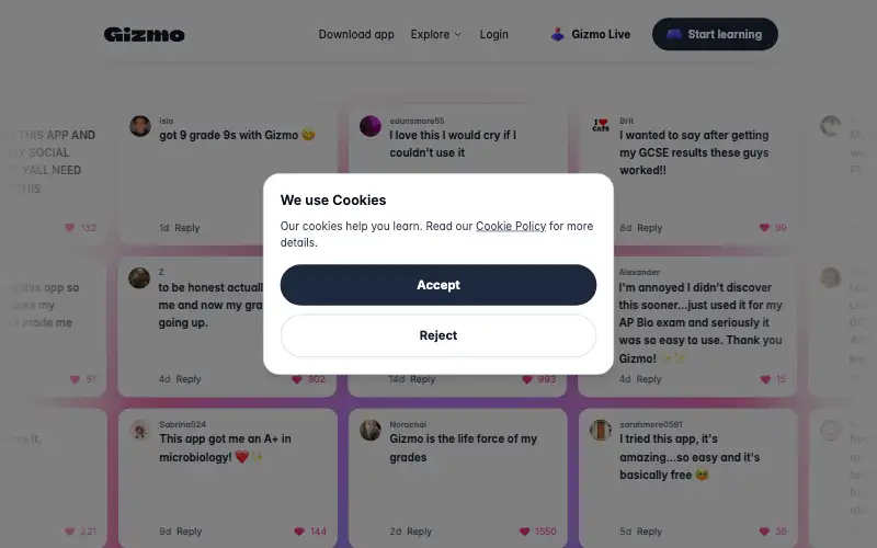 Screenshot of gizmo.ai, further down the homepage