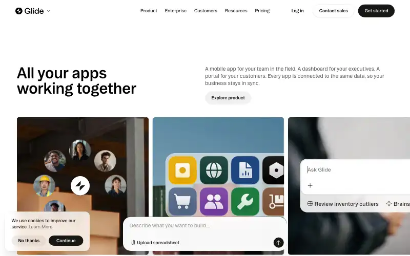 Screenshot of glideapps.com, further down the homepage