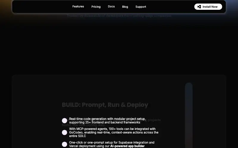 Screenshot of gocodeo.com, further down the homepage