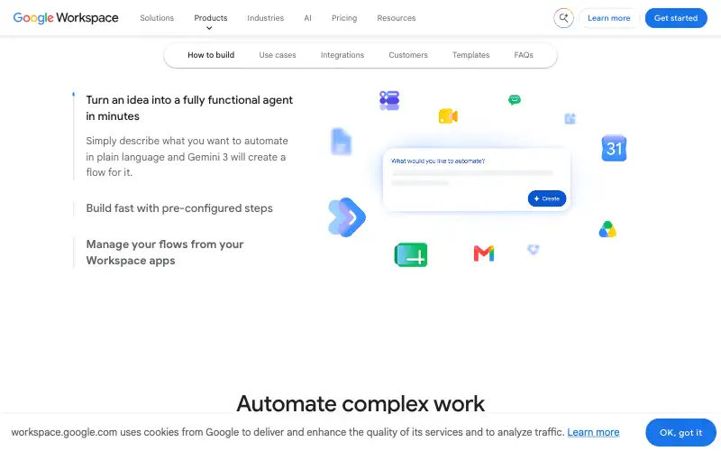 Screenshot of workspace.google.com, further down the homepage