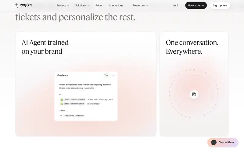 Screenshot of gorgias.com, further down the homepage