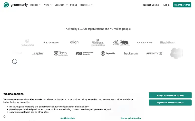 Screenshot of grammarly.com, further down the homepage