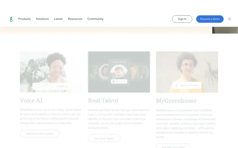 Screenshot of greenhouse.com, further down the homepage