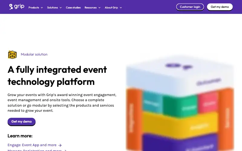 Screenshot of grip.events, further down the homepage