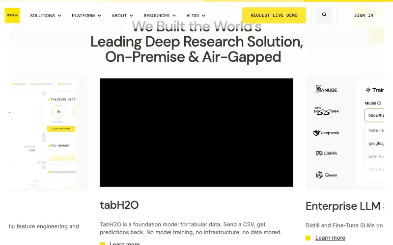 Screenshot of h2o.ai, further down the homepage