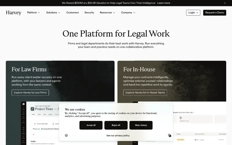Screenshot of harvey.ai, further down the homepage