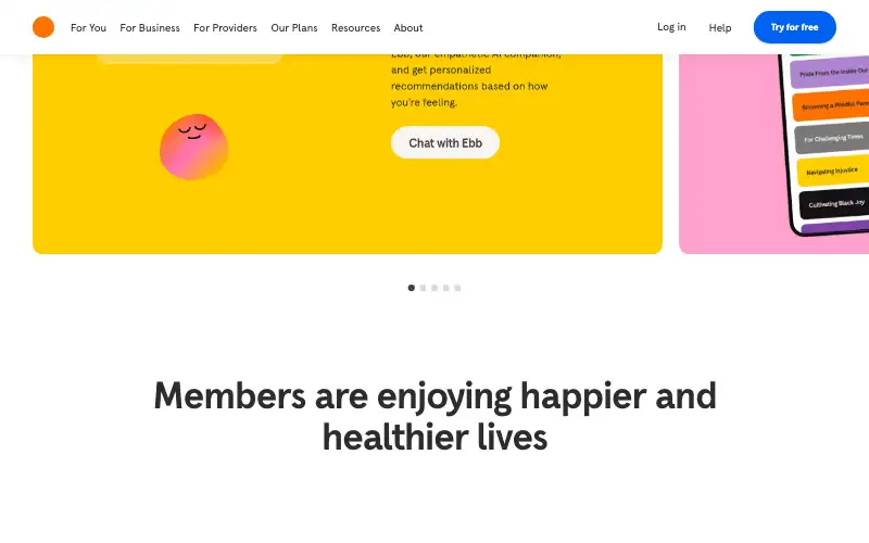Screenshot of headspace.com, further down the homepage