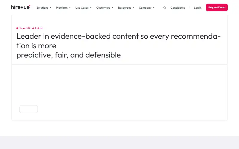 Screenshot of hirevue.com, further down the homepage