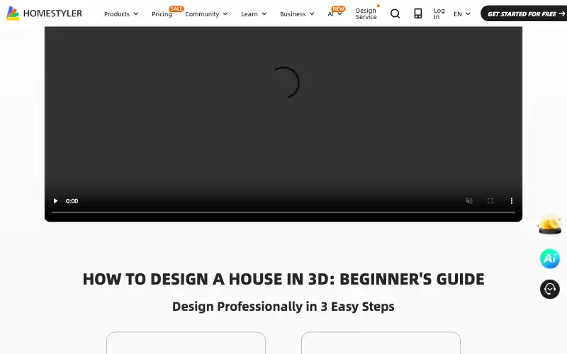 Screenshot of homestyler.com, further down the homepage