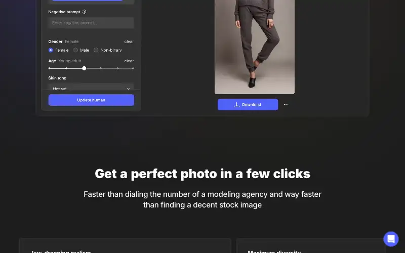 Screenshot of generated.photos, further down the homepage