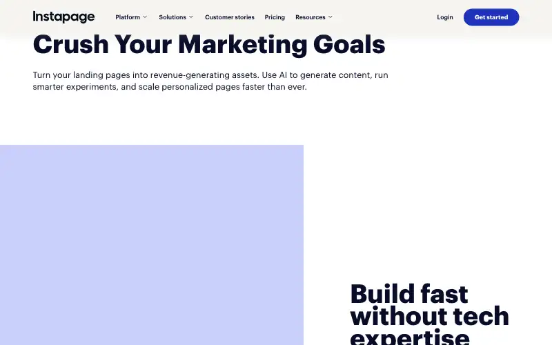 Screenshot of instapage.com, further down the homepage