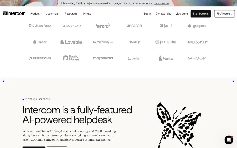 Screenshot of intercom.com, further down the homepage